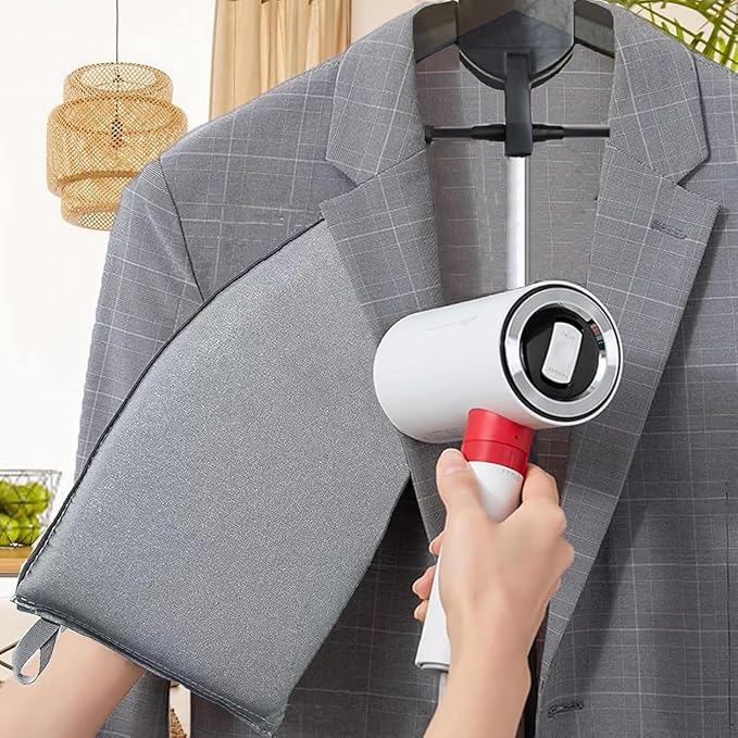 FujDun Garment Steamer Stand for Clothes - Steam Rack & Stand - Grey Ironing Gloves, Handheld Steamer Hanger - Adjustable Handheld Ironing Clothes Hanger - Universal Steam Iron Accessory Holder