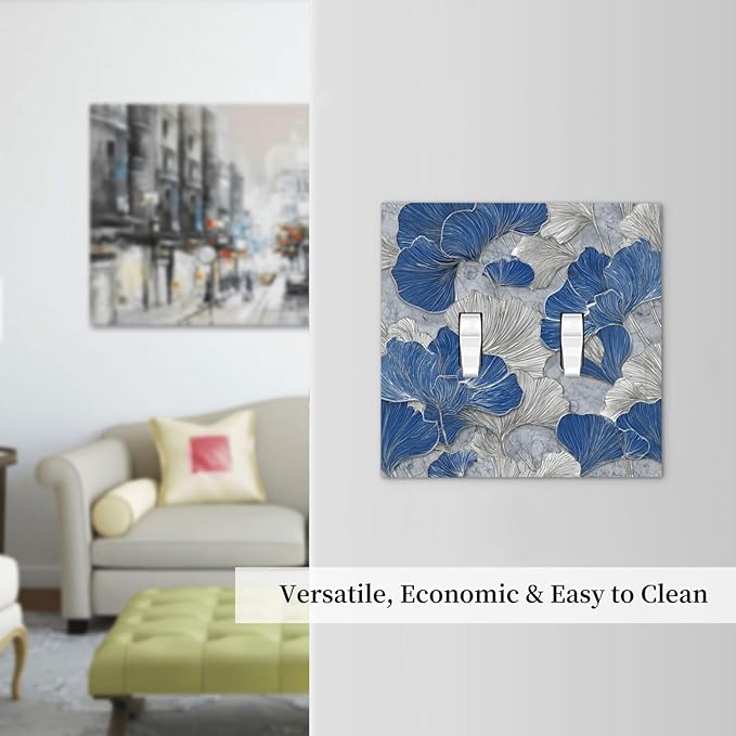 Bvtewkhz Abstract Blue Marble Plant Leaves 2 Gang Double Toggle Decorative Light Switch Covers Electrical Faceplate Switch Plates for Bathroom Kitchen Home