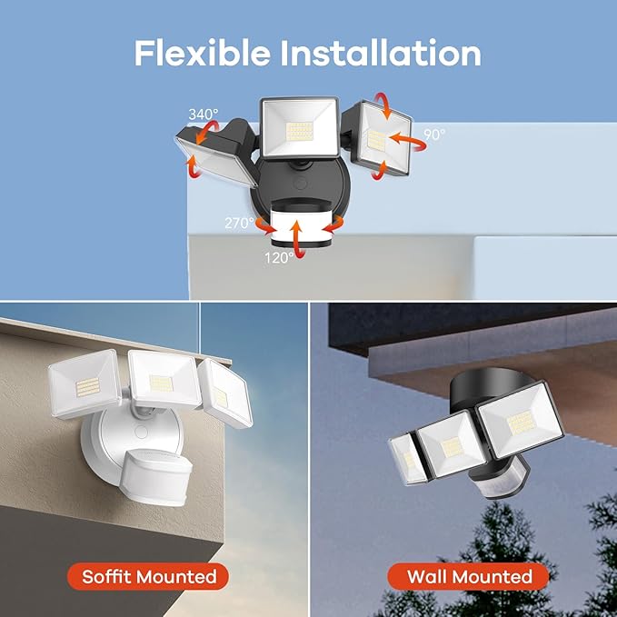 OREiN Motion Sensor Outdoor Flood Light 42W 6500LM, Super Bright LED Security Light, Dusk to Dawn/Auto/Manual Modes, IP65 Waterproof Hardwired Floodlight for Yard, Garage, Porch, Driveway