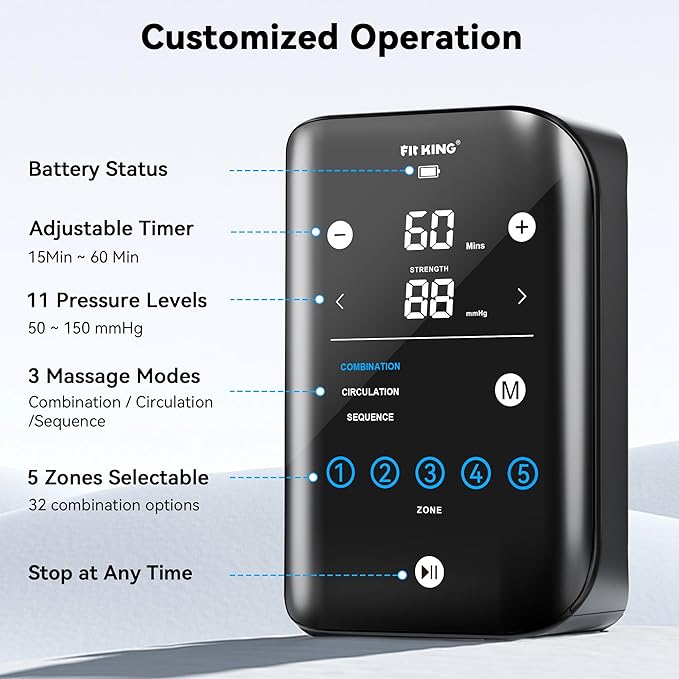 FIT KING Upgraded Cordless Recovery System, Professional Air Compression Massager, Reduces Muscle Pain and Improves Circulation, Warm-up and Fast Recovery for Athletes, Zone Massage Optional (Medium)