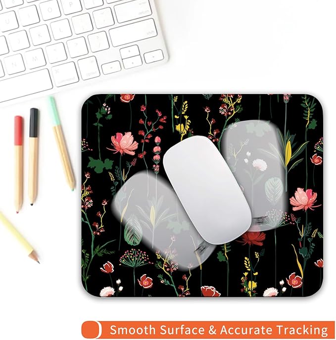 Armanza Square Mouse Pad Blooming Botanical Flowers,Personalized Premium-Textured Custom Mouse Mat Design,Washable Mousepad Cloth,Non-Slip Rubber Base Computer Mouse Pads for Wireless Mouse