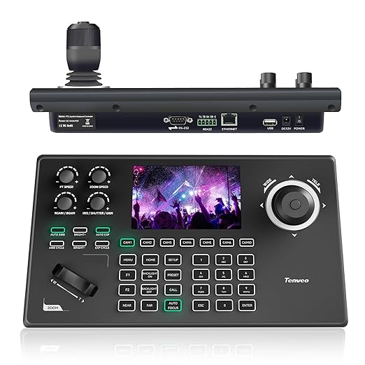 Tenveo NDI PTZ Camera Controller, 5'' LCD Screen Preview, 4D Joystick, PoE IP PTZ Controller Keyboard for Church Worship Live Streaming Broadcasts Events Video Production, NDI License Included