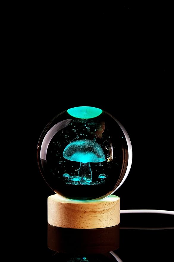 Conalisk 3D Mushroom Crystal Ball Lamp, Lifelike LED Mushroom Night Light, 16 Colors Changing Light, Dimmable Remote Control, Desk Lamp