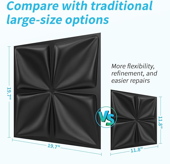 Art3d 20 Pack Decorative 3D Wall Panels, 19 Sq.Feet PVC Interior Wall Décor, 11.8"x11.8", Black