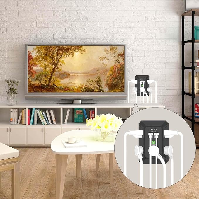 USB Wall Charger, Surge Protector, QINLIANF 5 Outlet Extender with 4 USB Charging Ports (4.8A Total) 3-Sided 1680J Power Strip Multi Plug Outlets Wall Adapter Spaced for Home Travel Office(2U2C),Black
