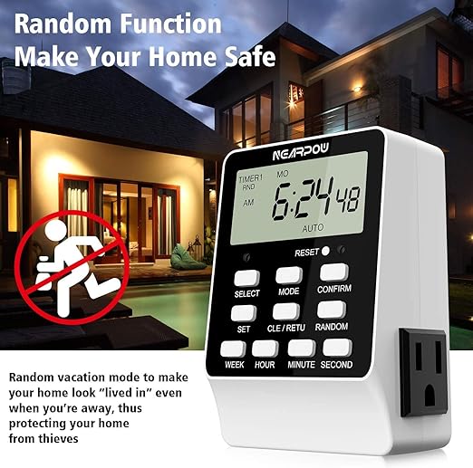[2 Pack] Outlet Timer, NEARPOW Dual Digital Light Timer with 2 Independently-Controlled Outlets, 18 ON/Off Programs, 24-Hour and 7-Day Programmable,Indoor Electrical Timer Switch, 3 Prong, 15A/1800W