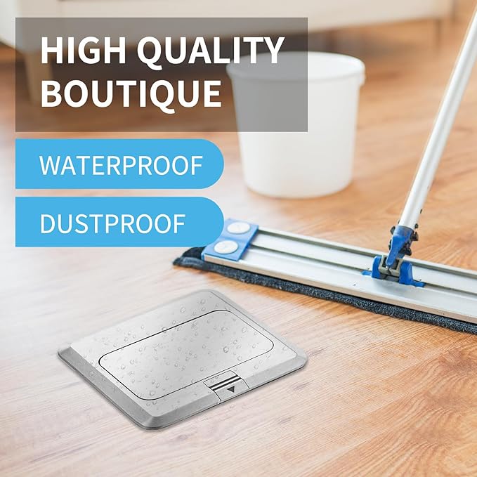 Vagueior Recessed Floor Electrical Outlet Kit,Waterproof Electrical Outlet Covcer Box,Hidden 4.8A USB+20A Tamper-Resistant Receptacle Outlet with Slow Elastic Damping ，ETL Certified,Silver (1 Pack)