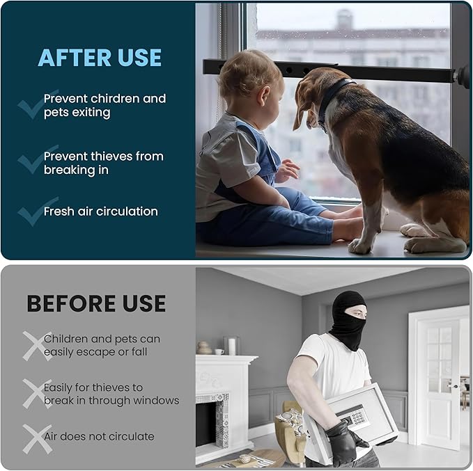Gadgetzan 1 Pack Window Security Bars Adjustable 11"-18",Portable Short Sliding Window Lock Bar for Child Safety/Anti-Theft,Window safety lock with Rubber Base for Vertical and Horizontal Window-Black
