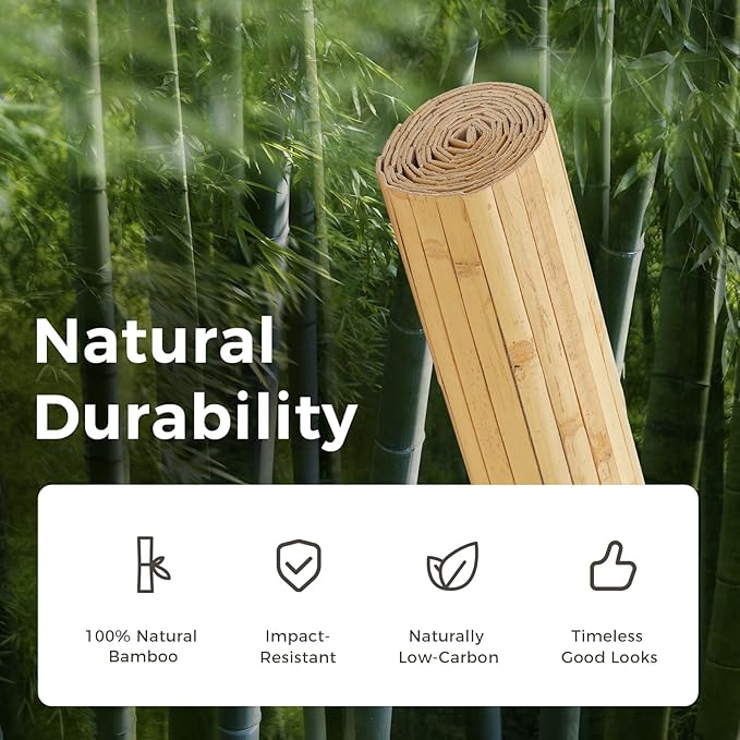 OUZUGIE 1 Pack 96x48 Inch Natural Bamboo Wall Panel – Natural Pole Wrap Paneling for Walls, Ceilings, Cabinets, Furniture – Ideal for Bedroom, Living Room & Office DIY Decor