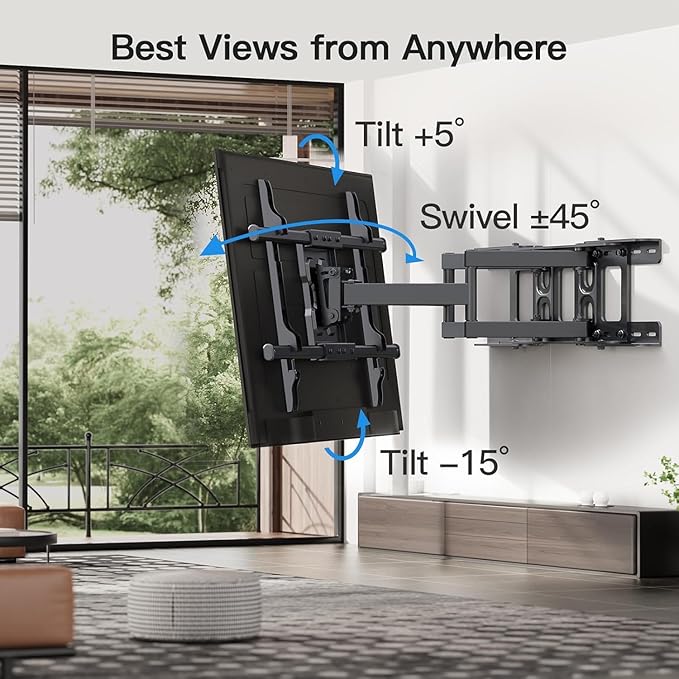 Full Motion TV Wall Mount Articulating Arms Swivel Tilt Rotation for Most 37-84 Inch OLED, LCD, LED Flat Curved TVs, Extension to 24 inch Wood Stud up to 132lbs Max VESA 600x400mm by Pipishell