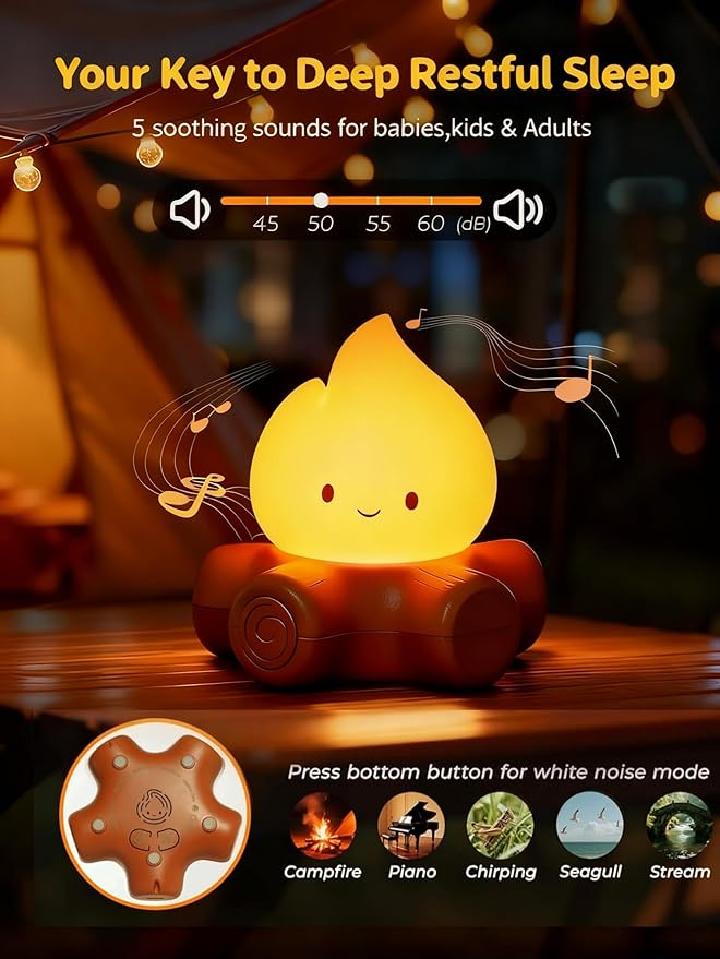 Tarinks Campfire Night Light, Portable Flame Lamp with White Noise, Cute Silicone Flameless Candle Lights,Suitable for Kids lamp Bedroom, Indoor/Outdoor and Home Decoration