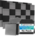 96 Pack Sound Proof Foam Panels for Walls, 1 X 12 X 12 Inches Acoustic Foam Panels, High Density Acoustic Panels Sound Absorbing, Black Gray Noise Cancelling Studio Wedges (NOT INCLUDE ADHESIVE)