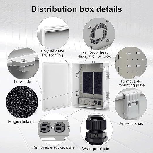 Namunanee Outdoor Electrical Junction Box with High Power Outlet, 16" H* 12" L* 5.9" W, ABS Water Resistant Enclosure with Internal Mounting Panel & Hinged Cover.