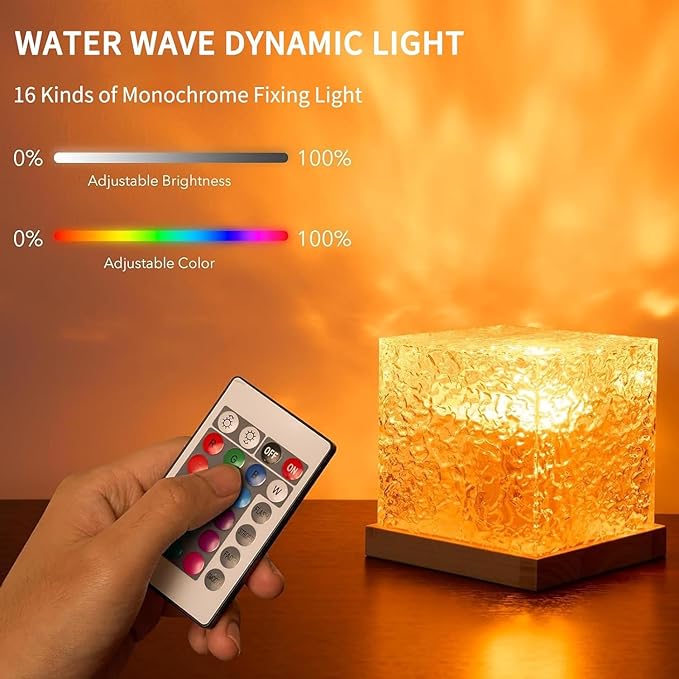 Growalleter Ocean Wave Projector Light, 16 Color Rechargeable Ocean Lamp, with Power Touch Control and Remote Control Luminorthe Cube Lamp, Bringing You Romance and Tranquility(Charge)