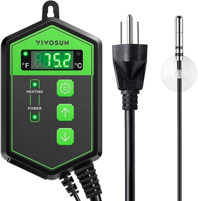 VIVOSUN Digital Heat Mat Thermostat Controller, 40–108 ºF 1000W for Reptiles, Seedlings, Germination, Incubation and Fermentation