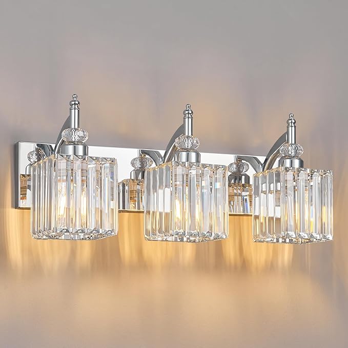 BBLLWJ Modern Bathroom Vanity Light 3-Light Chrome Crystal Light Fixtures Over Mirror for Bathroom Wall Sconce
