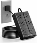 Zoxwzop Surge Protector Power Strip – 10FT Extension Cord with 12-Outlet 4 USB-A & 2 USB-C Ports, 1850W/15A, Flat Plug, Wall Mountable – ETL Listed for Home, Dorm Room