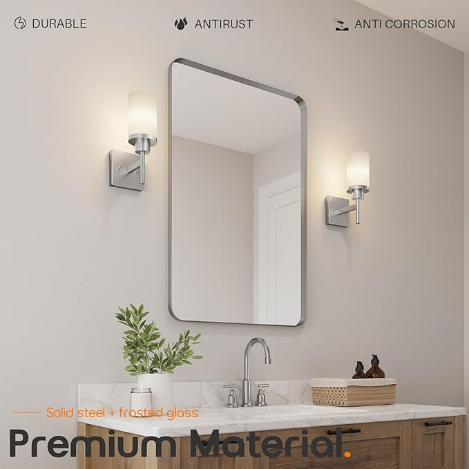 AONEON Bathroom Light Fixtures Brushed Nickel Vanity Lights with White Frosted Glass Shade, Wall Lamp for Mirror Kitchen Bedroom Living Room Porch T001BR-L1