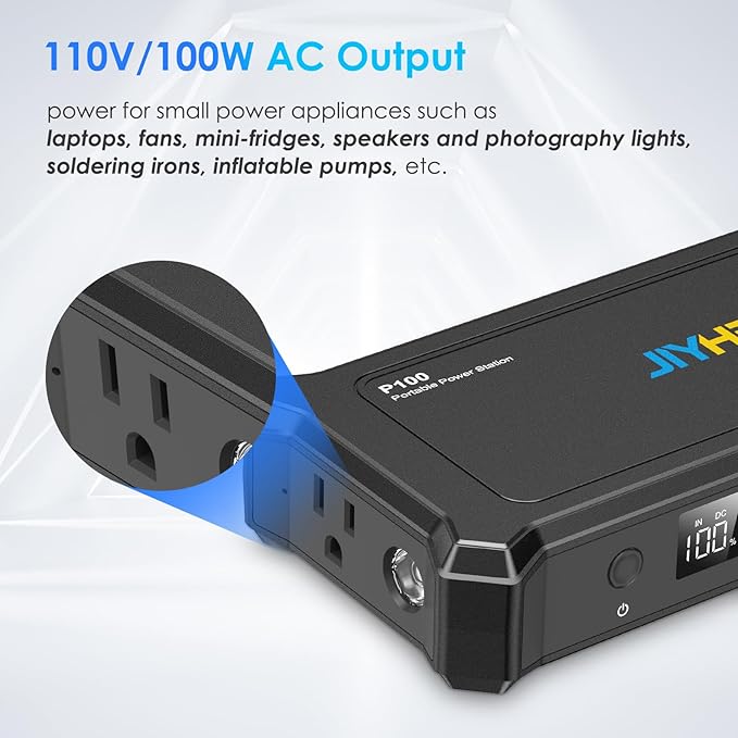 JIYHF Portable Power Bank with AC Outlet - 99.9Wh Backup Battery, 100W AC & 65W USB-C PD Fast Charging Ideal for Outdoor Work, Compatible with iPhone16/15 Series, iPad, MacBook, Laptop