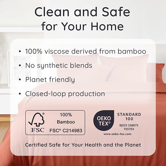 Bambaw 100% Viscose Derived from Bamboo Full Fitted Sheet Size, 15’’ Deep Pocket Full Fitted Sheets Only with Corner Straps, Cooling & Breathable (Terracotta)
