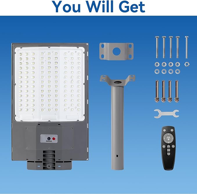 10500W Solar Street Lights Outdoor, 2PCS 650000LM 7000K Solar Parking Lot Lights Dusk to Dawn 40000mAh IP67 Waterproof Pole Security Flood Lamps with Motion Sensor and Remote for Yard, Driveway