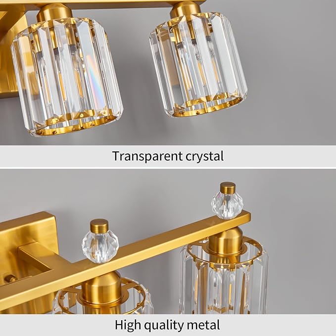 FDPBY Bathroom Vanity Lights 4-Light Gold Modern Crystal Vanity Light Fixtures Over Mirror Crystal Bathroom Vanity Lighting Fixtures