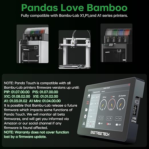 BIGTREETECH Panda Touch for Bambu-Lab P1S, P1P, X1C, X1E, A1, A1 Mini 3D Printers, Support Multi Printers and AMS Management Upgrade Wireless Touch Screen