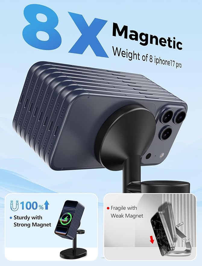 Hevanto 2026 3 in 1 Wireless Charging Station for Apple MagSafe Charger, 15W Fast Magnetic Mag-Safe Charger Stand for iPhone 17 16 15 14 13 12 Apple Watch AirPods Series, Gifts for Men