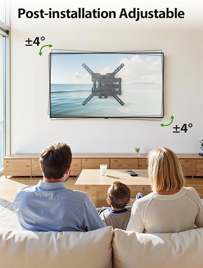 USX MOUNT UL Listed Full Motion TV Mount, Swivel Articulating Tilt TV Wall Mount for 26-65 Inch LED, 4K, Wall Mount Bracket with VESA 400x400mm Up to 77lbs, Perfect Center Design -XMM006-1