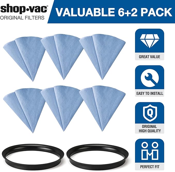 Shop-Vac 90107 Paper Disc Filter Reusable for Most Shop-Vac Wet/Dry Vacuum Cleaners 5 Gallon and Above, Replacement Parts #9010700, 9013700, 6 Pack