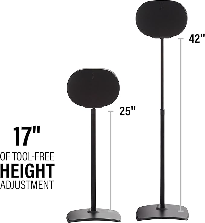 Sanus Height Adjustable Speaker Stand for Sonos Era 300™ - 17" Height Adjustment Sonos Stand Includes Carpet Spikes & Rubber Pads - Easy DIY Install Comes w/All Hardware - Black Single