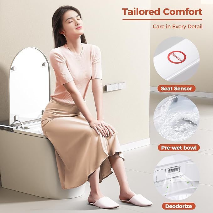 Smart Toilet with Bidet Built in, Japanese Bidet Toilet, for Bathroom, Modern Elongated Toilet with Heated Toilet Seat, Bidet Warm Water, Dryer, Auto Open/Close Lid, Automatic Toilet Flushing