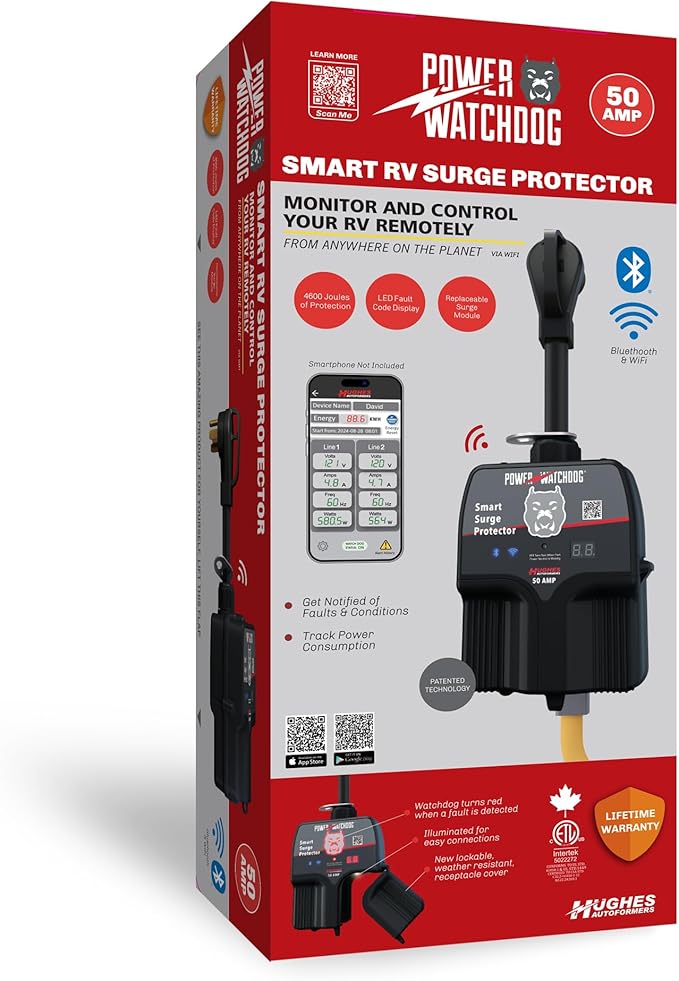 Power Watchdog PWD50W Smart RV Portable Surge Protector 50 Amp - Patented WiFi and Bluetooth Connectivity - Monitor Voltage/Amperage/Wattage - IP65 Water-Resistant