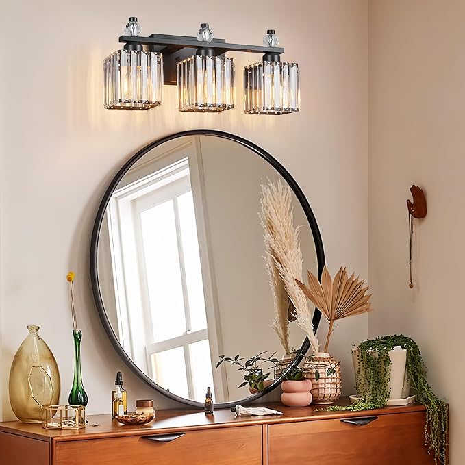 FDPBY Sand Black Bathroom Vanity Lights Crystal Vanity Light Bathroom Lighting Fixtures 3 Light Modern Vanity Lighting Fixtures