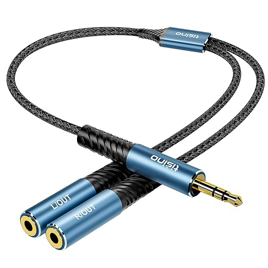 Tisino Headphone Splitter 3.5mm (1m/3.3FT), Aux Splitter 2 Female to 1 Male, 3.5mm TRS Audio Adapter Cable Compatible with PS4/5, Xbox, Nintendo Switch, PC Gaming Headsets, Phone, Tablet, Laptop
