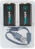 paleblue USB Rechargeable 9V Batteries (2-Pack) - 4500mWh Lithium Ion, 1000+ Charge Cycles, Includes 2-in-1 USB-A to USB-C Charging Cable, LED Charge Indicator, 3.4 Hour Charge Time
