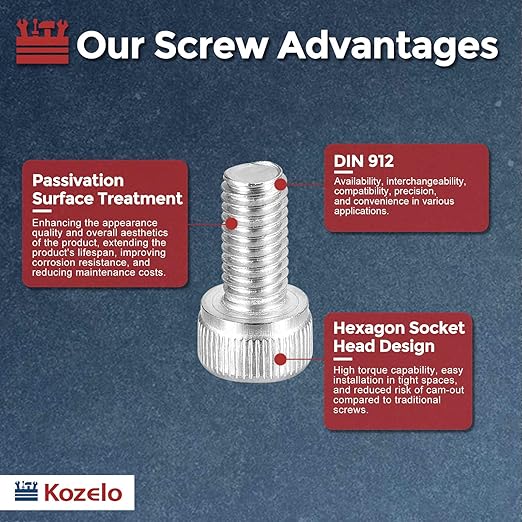Kozelo 40pcs Socket Head Cap Screws - [M5-0.8 x 10mm] 304 Stainless Steel Allen Socket Drive for Electrical Motor 3D Printing Fan Engine Replacement Use, Silver