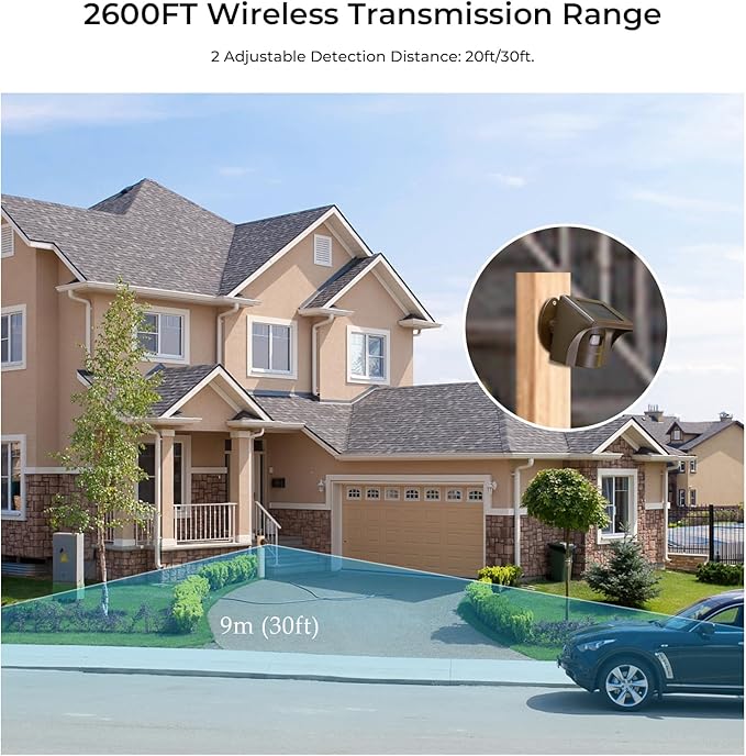 eMACROS Solar Wireless Driveway Alarm — 1/2 Mile Long Range Motion Sensor for Long Driveways, Homes & Large Properties, Outdoor Weatherproof Security Alert System(1 Base Station with 2 Sensors)