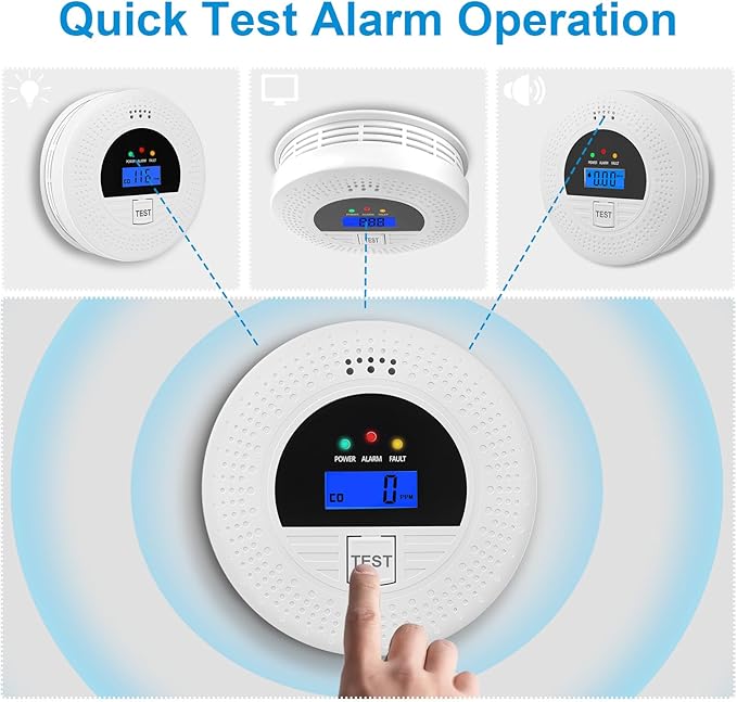 Combination Smoke and CO Detector with Battery Operated, Test Button, LCD Display