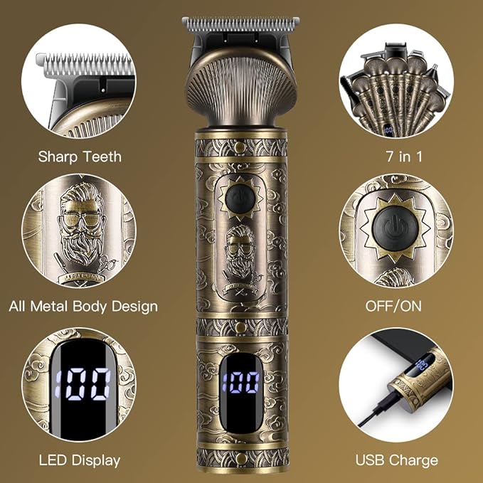 Scttomon Beard Trimmer Kit Professional Hair Clipper Zero Gapped T-Blade Electric Shaver Razor Nose Body Trimmer for Men Cordless Grooming Kit 7 in 1