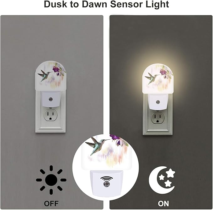 sndheke Hummingbird Flowers Night Light for Kids,Groovy Cute Bird Floral Night Light Plug in with Dusk to Dawn Sensor,0.5w Energy Saving Sleep Friendly Nightlight for Hallway Stairway Kitchen Bedroom