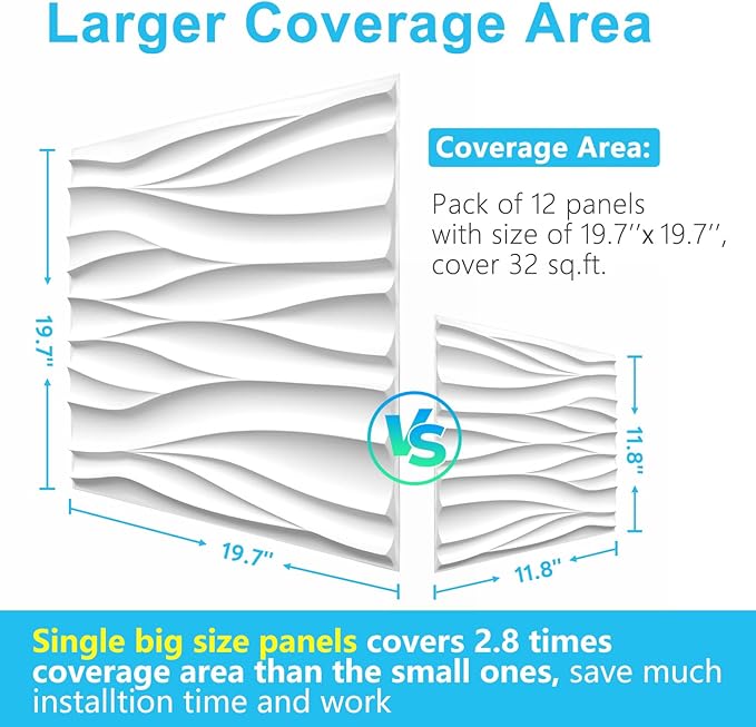 STICKGOO Wave Wall Panels for Interior Wall Decor, White 3D Wall Panels Accent Wall, Paintable 3D Wall Decor Covering Panels for Living Room Bedroom, Pack of 12 Tiles