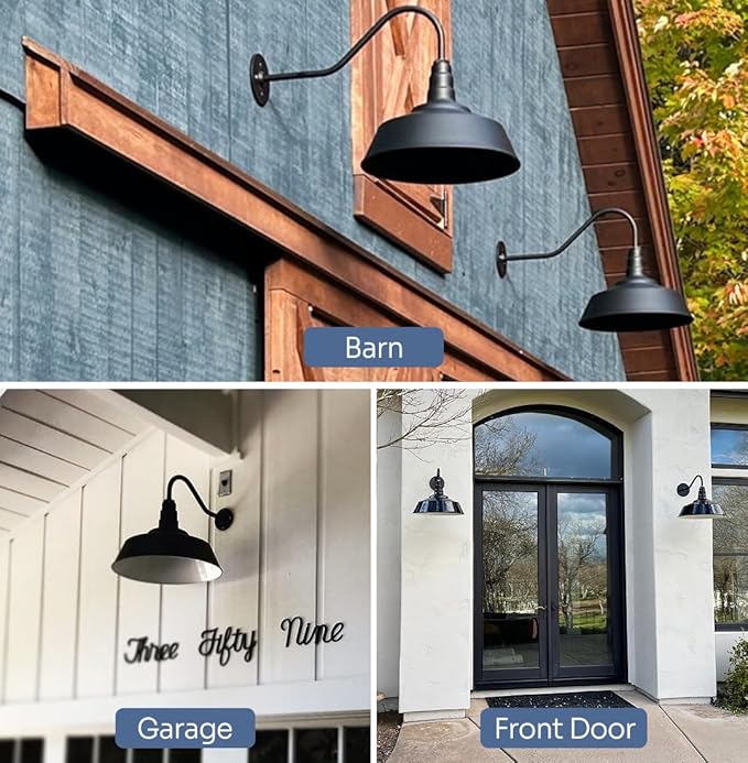 Steel Lighting Co. Large Outdoor Barn Light | Gooseneck Light Fixture | Made in America from 18-Gauge Steel | 20" Dome | 16" Gooseneck Galvanized Exterior/Galvanized Interior