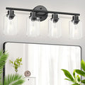 Guliaofo 4-Light Black Bathroom Light Fixtures, E26 Modern Vanity Lights for Bathroom with Clear Glass Shade, Wall Lamps for Mirror Hallway Kitchen Cabinet Living Room Sconces Lights