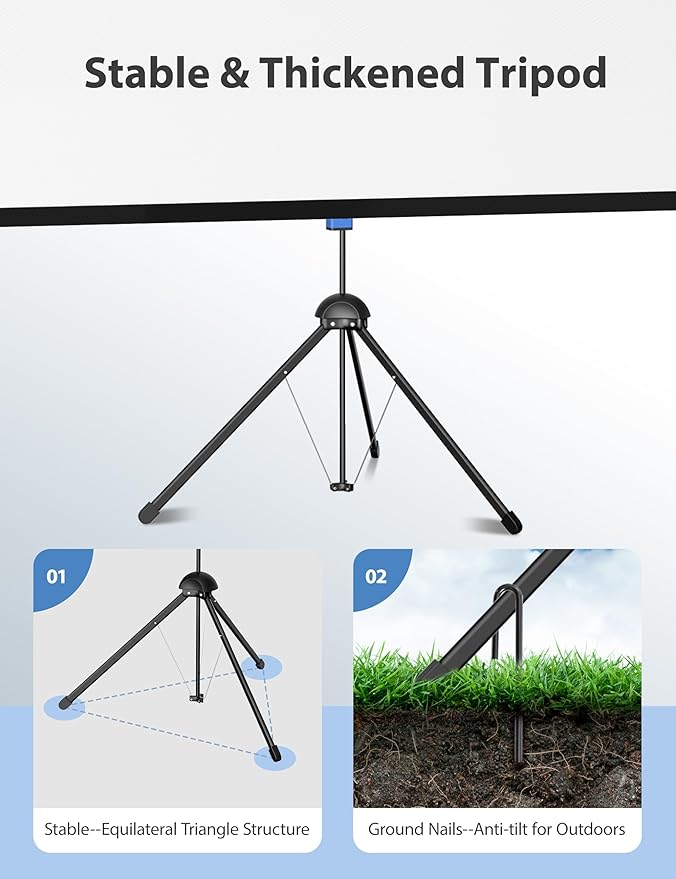 Projector Screen with Stand, Paris RHÔNE 80-inch Outdoor Indoor Projector Screen 16:9 4K HD PVC, 1.5 Gain Portable Wrinkle-Free Movie Screen for Home Backyard Theater with Carry Bag, Ground Nails