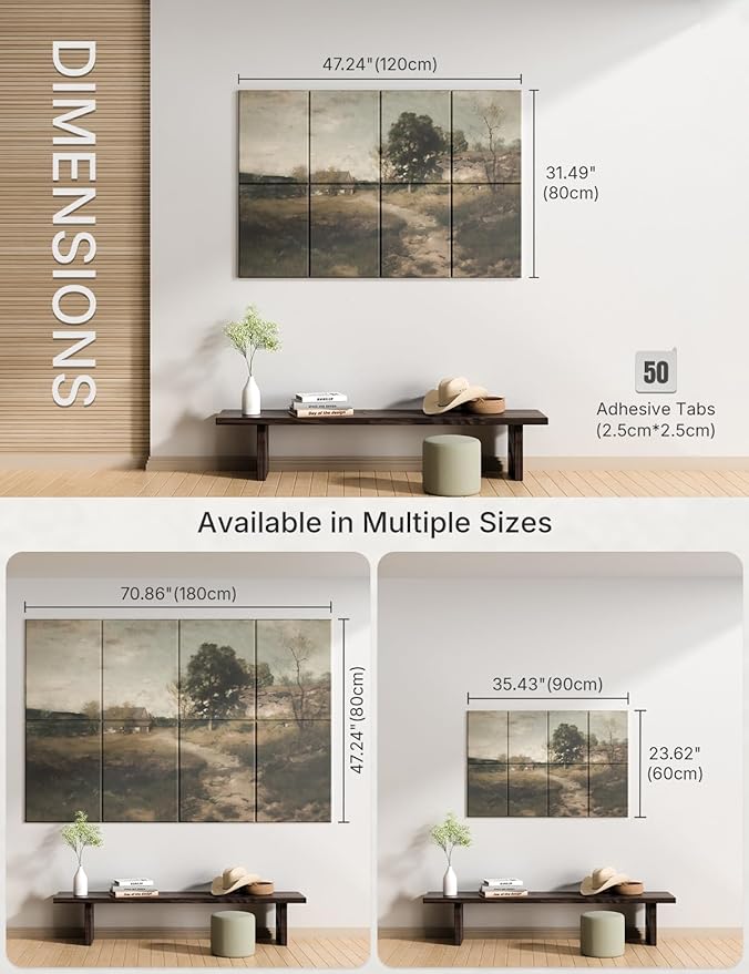 Wall Art Acoustic Panels,47''X31''Sound Absorbing Panels-8-Pack with 50 Adhesive Tabs, Decorative Sound Absorbing Panels for Living Room and Recording Studio, Offices-Arkville Landscape