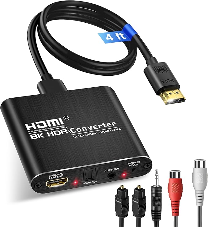 avedio links HDMI ARC/eARC Audio Extractor Converter 8K@60Hz 4K@120Hz, HDMI to Optical SPDIF + 3.5mm AUX Jack Stereo Audio Adapter Converter Splitter Inserter Support HDCP2.3 Digital PCM DTS 5.1