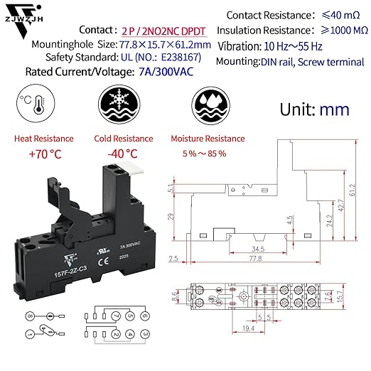 6 Pcs 8Amp Mini Relay Switch 110V 120V AC with Test Button DPDT 2NO 2NC Socket Base with Indicator LED Light UL Certification