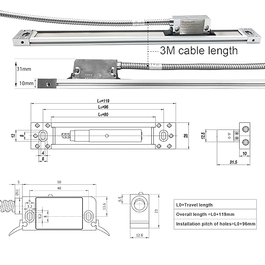 3 Axis DRO Dsiplay Digital Readout for Mills Milling Lathe Machine 3pcs 12" x 24" x 16" Length Magnetic Linear Encoder Scale 5um IP67 Sealing Protection More Durable