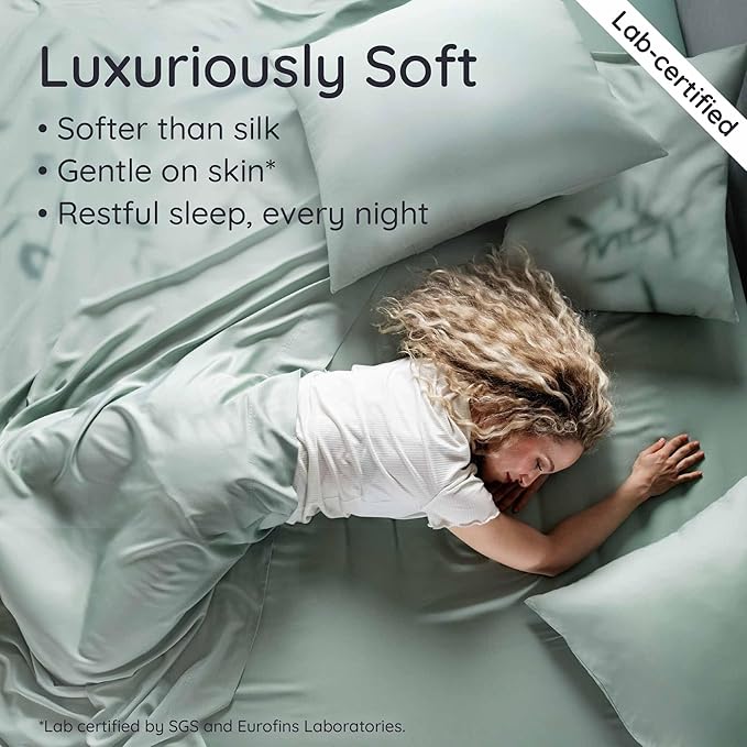 Bambaw 100% Viscose Derived from Bamboo Full Fitted Sheet Only, Soft & Cooling Fitted Sheet Full Size, 15’’ Deep Pockets (Sea Glass)
